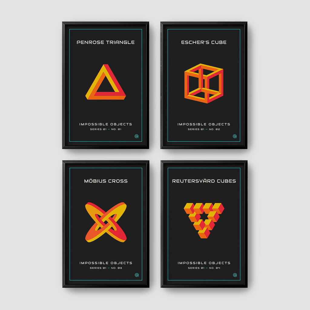 Impossible Objects set of 4 optical illusion prints, digital download