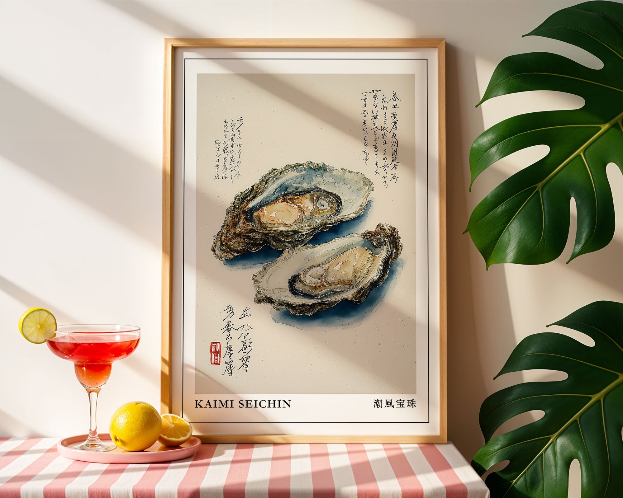 Japanese Oyster Print: Coastal Kitchen Japandi Wall Art