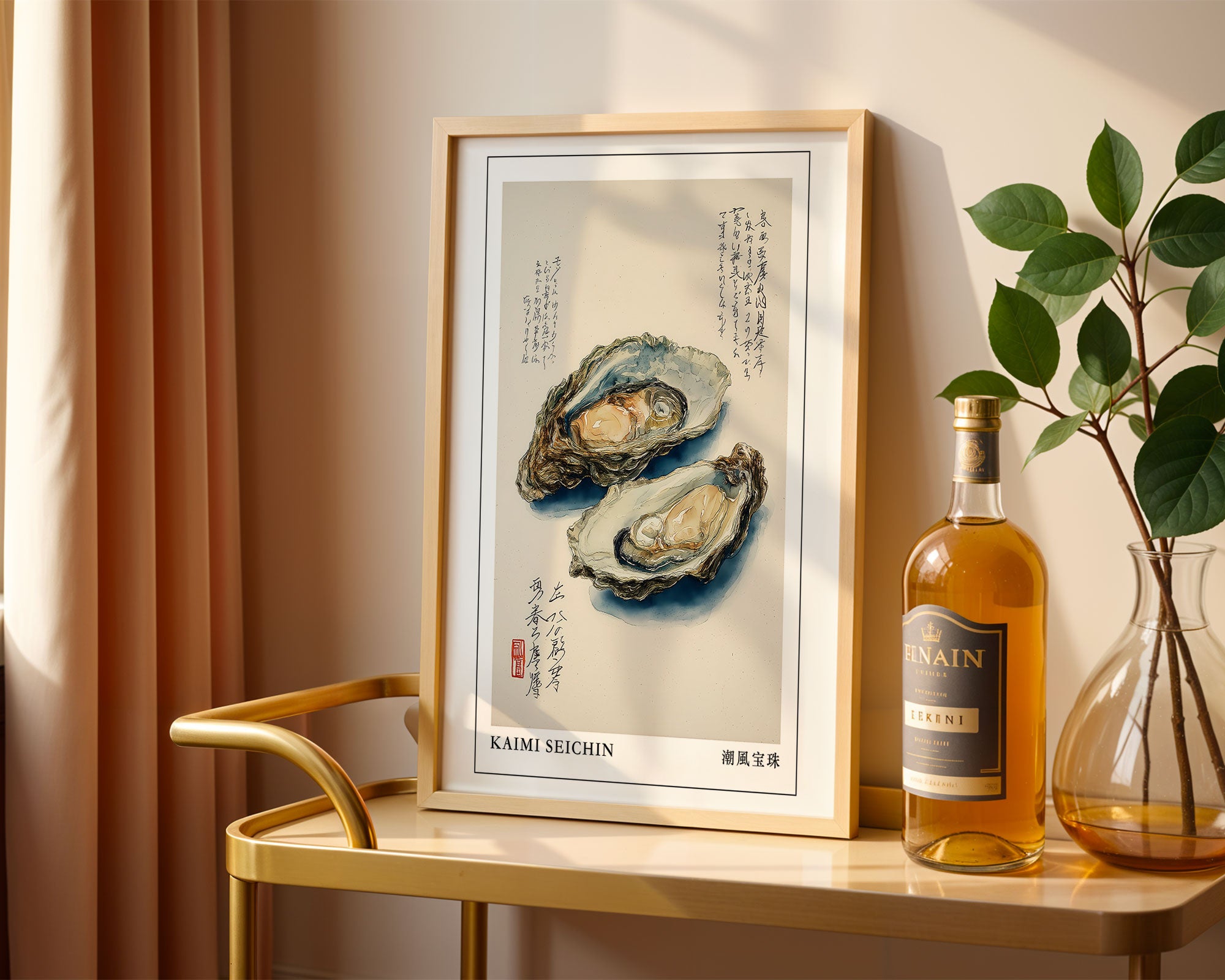 Japanese Oyster Print: Coastal Kitchen Japandi Wall Art