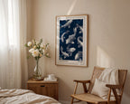Japanese koi fish wall art in a calm neutral bedroom