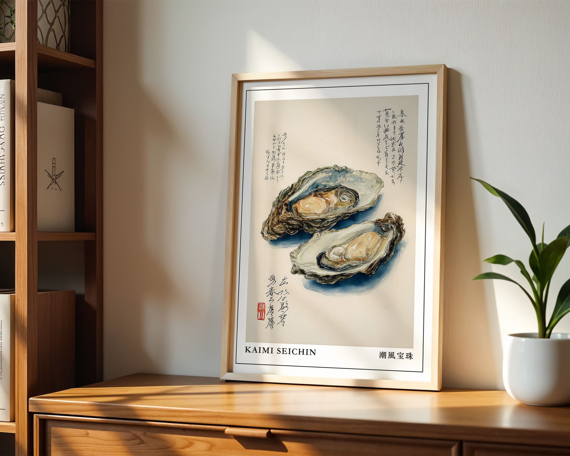 Japanese Oyster Print: Coastal Kitchen Japandi Wall Art