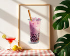 Boba Tea Print in a black frame, printable digital download
