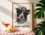 Cowboy Dog Print displayed above furniture, printable wall art
