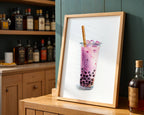 Boba Tea Print styled on a shelf, digital download mockup