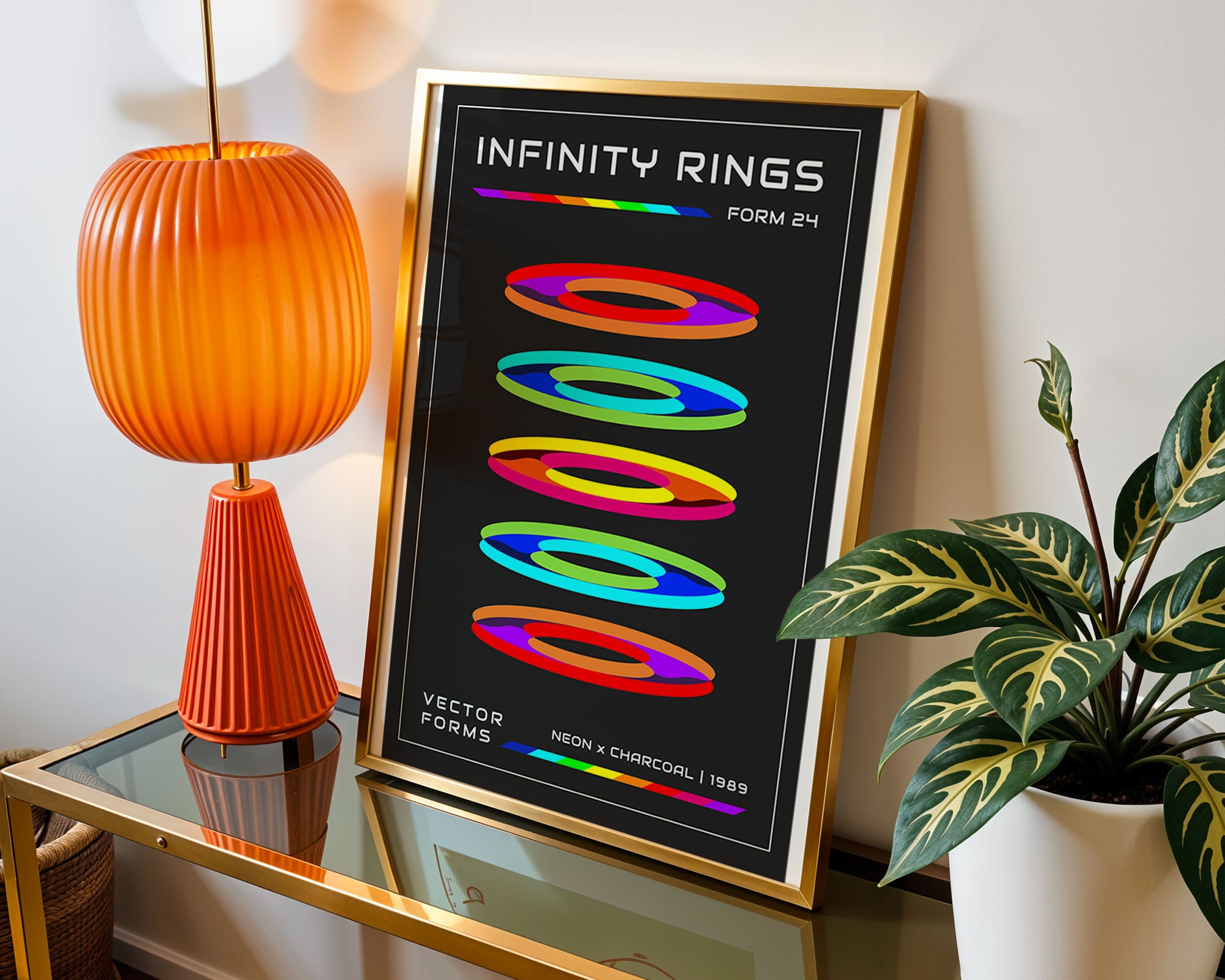 Neon Rings Print: Retro-Futuristic Abstract Wall Art
