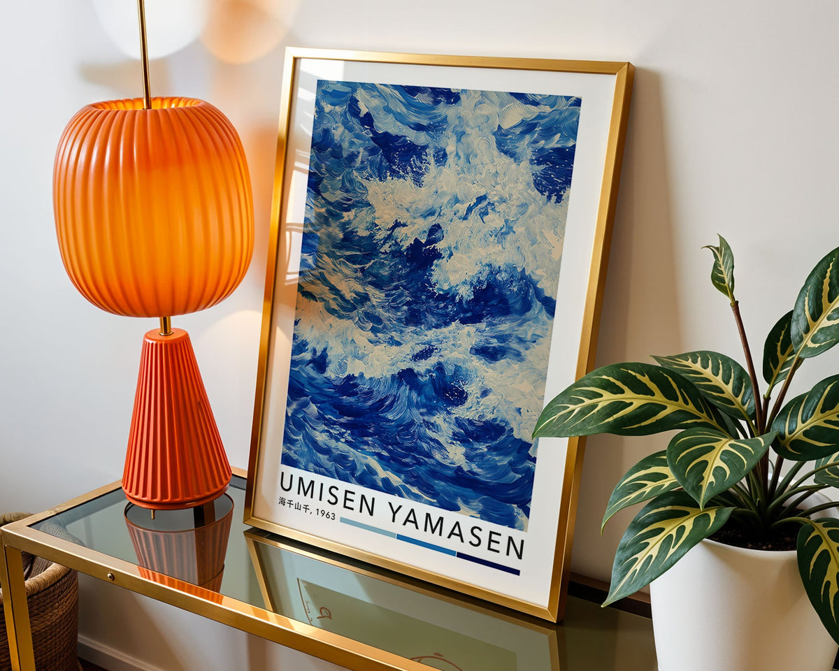 Japanese Wave Print — Digital Download mockup in a furnished room