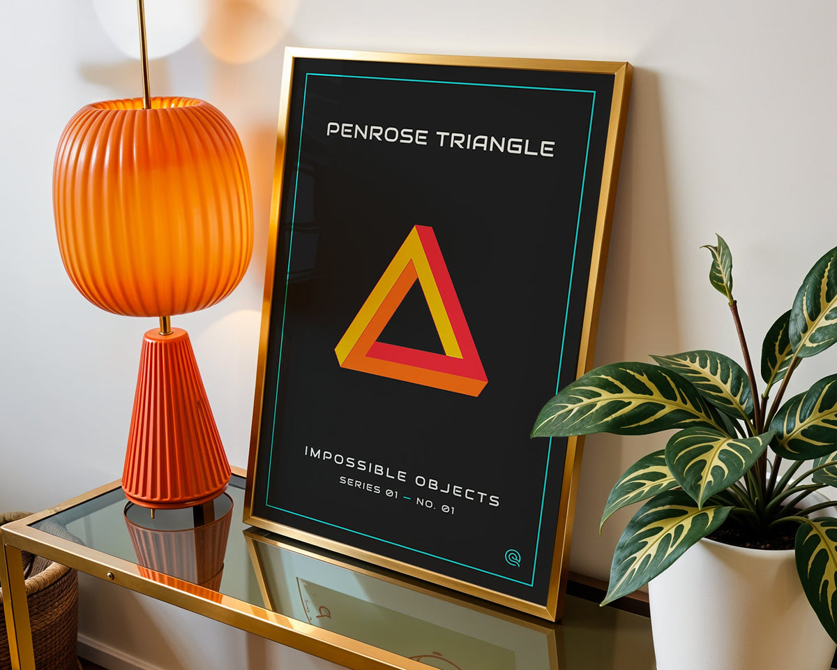 Penrose Triangle Print — Digital Download displayed above furniture, printable wall art