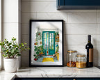 Cozy Greenhouse Print print shown at an angle to display the matte paper finish