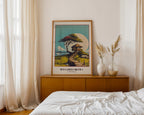 Mount Fuji Landscape Print — Digital Download styled on a console, digital download mockup