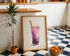 Boba Tea Print mockup in a furnished room