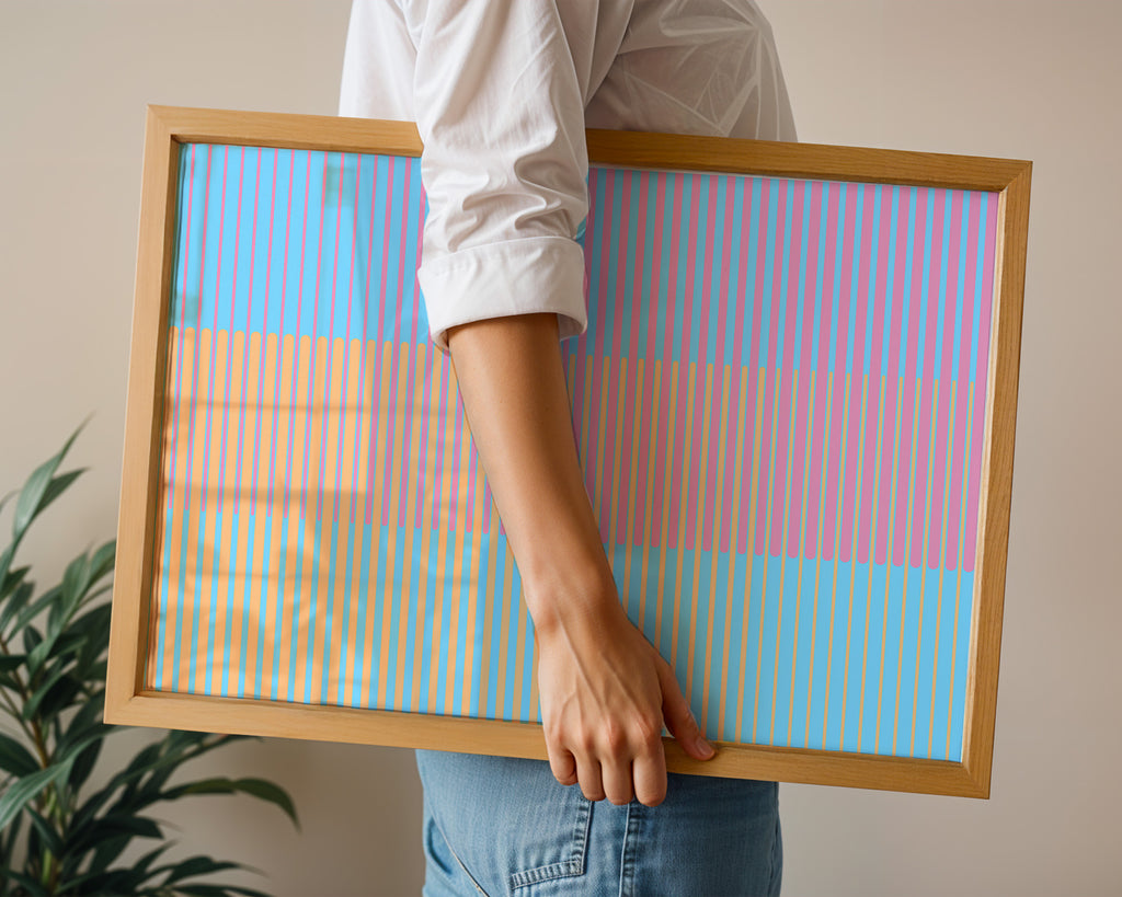 Pastel Stripe Print styled on a console, digital download mockup