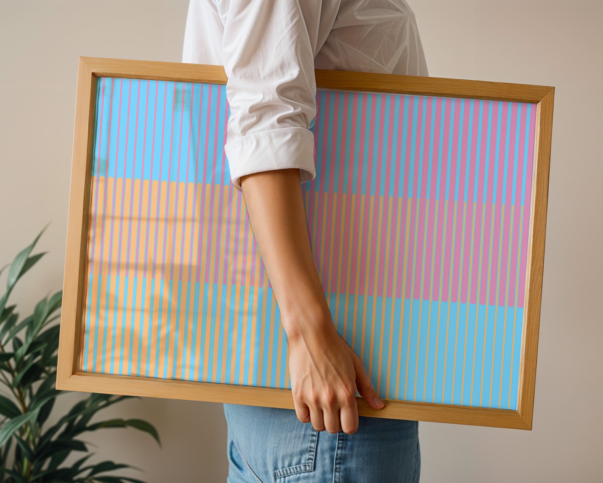 Pastel Stripe Print styled on a console, digital download mockup