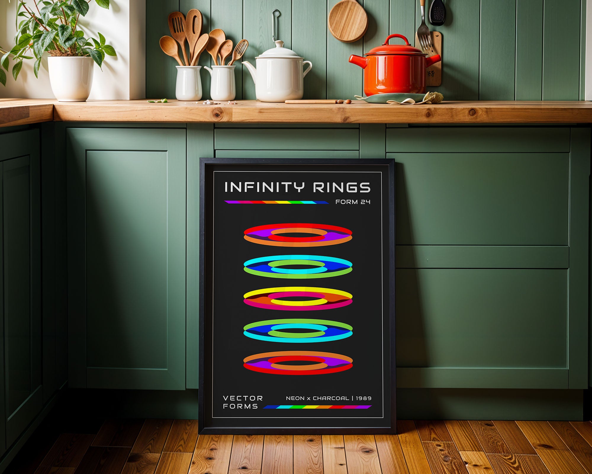 Neon Rings Print: Retro-Futuristic Abstract Wall Art