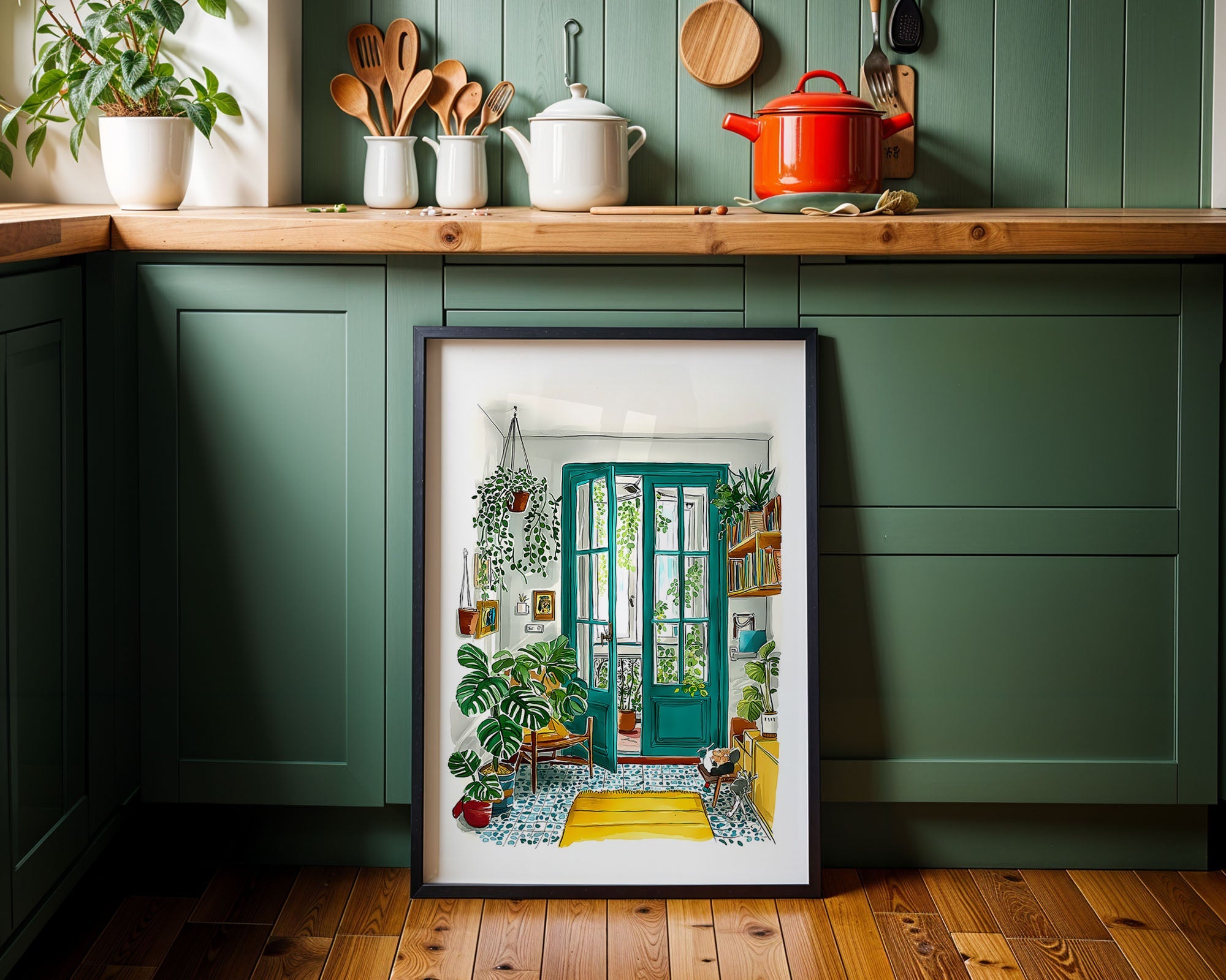 Cozy Greenhouse Print — Digital Download displayed above furniture, printable wall art
