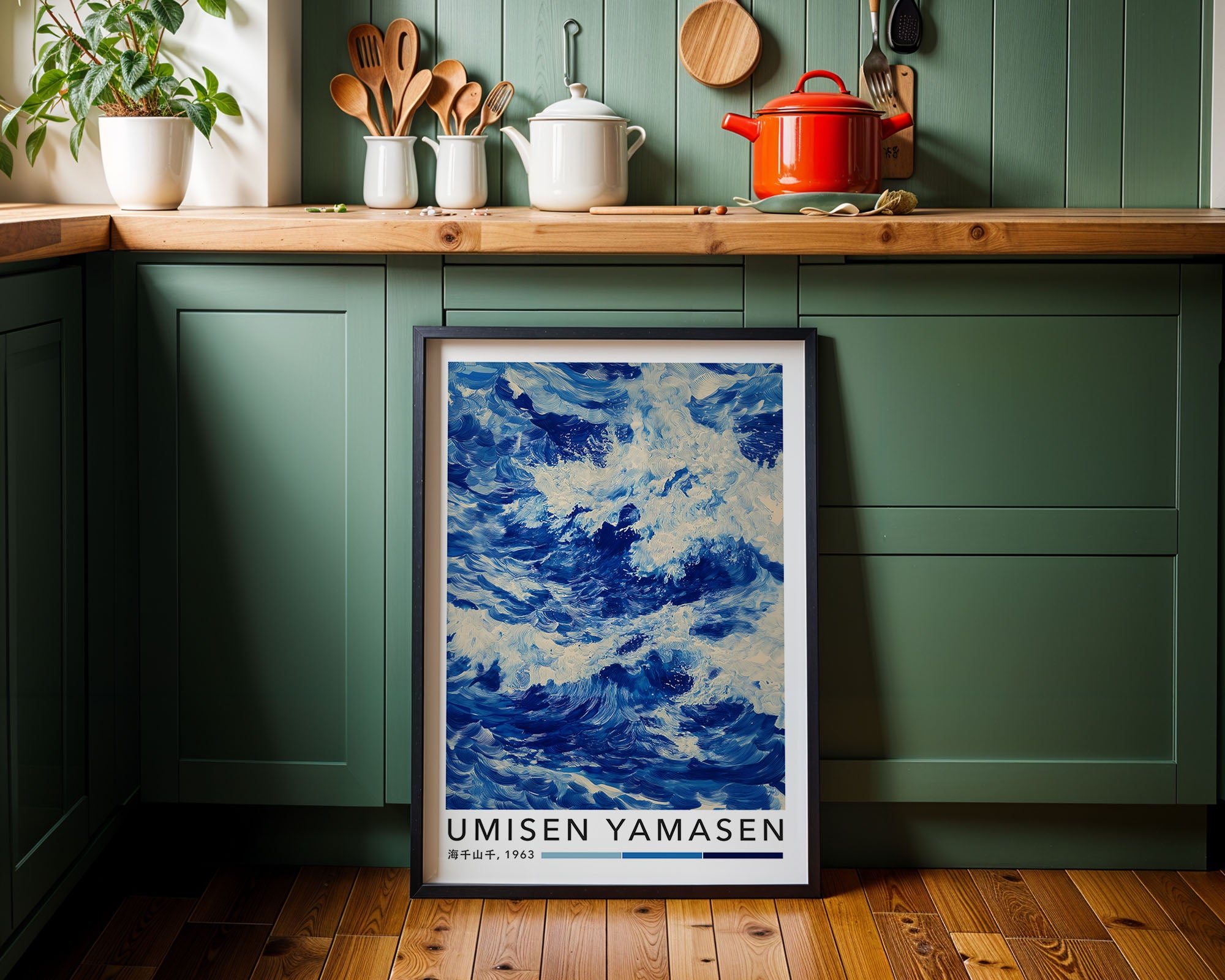 Japanese Wave Print art print framed on a wall