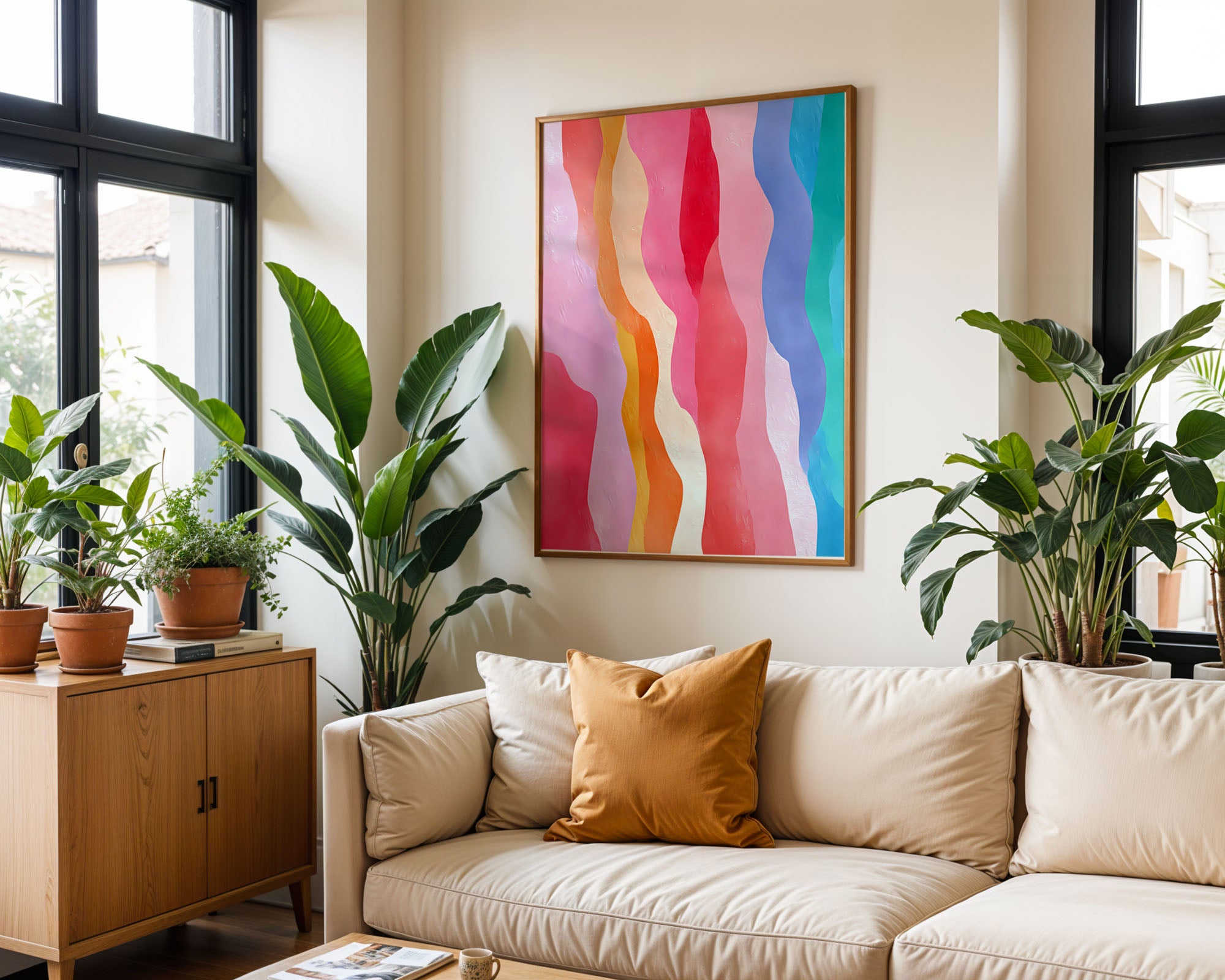Rainbow Waves Print: Modern Colorful Abstract Wall Art