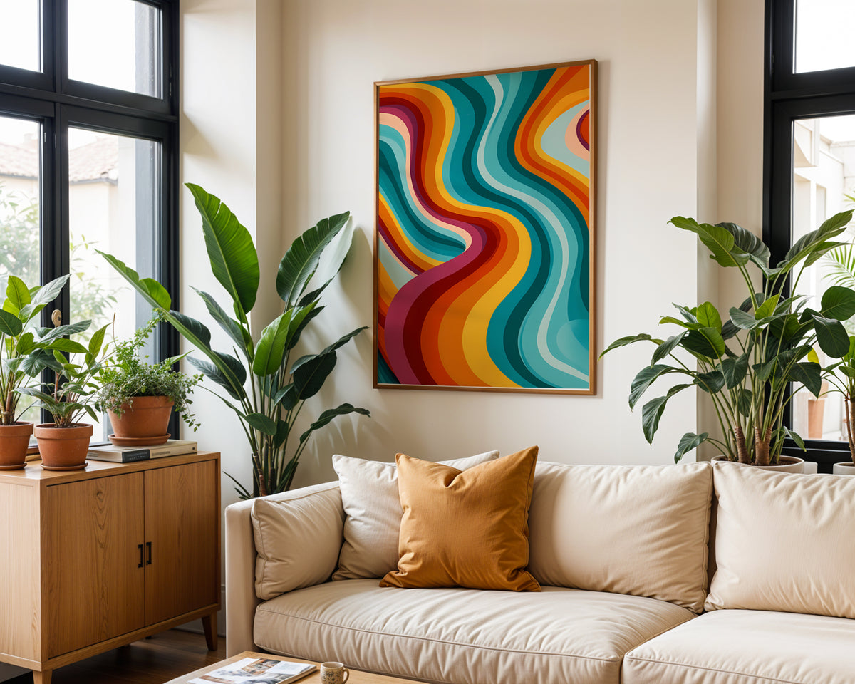 Groovy Retro Swirl Print wall art in a home interior