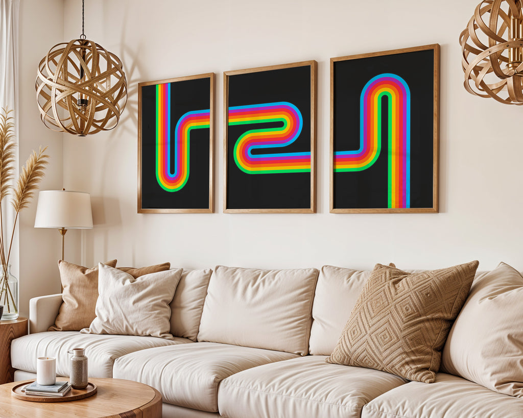 Retro Rainbow Print Triptych Set