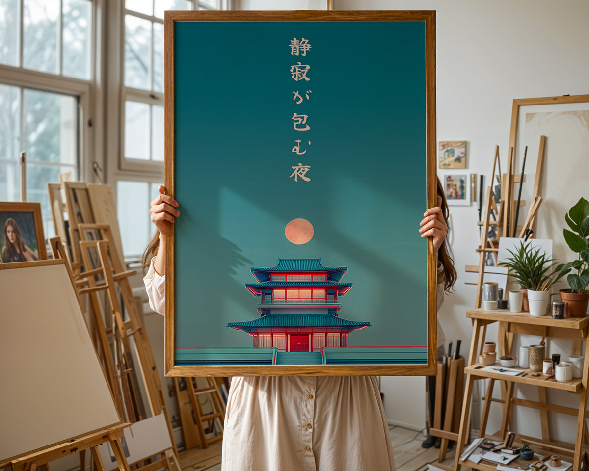 Japanese Zen Pagoda Print print displayed in a styled room setting