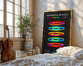 Neon rings retro-futuristic abstract art print framed on a wall