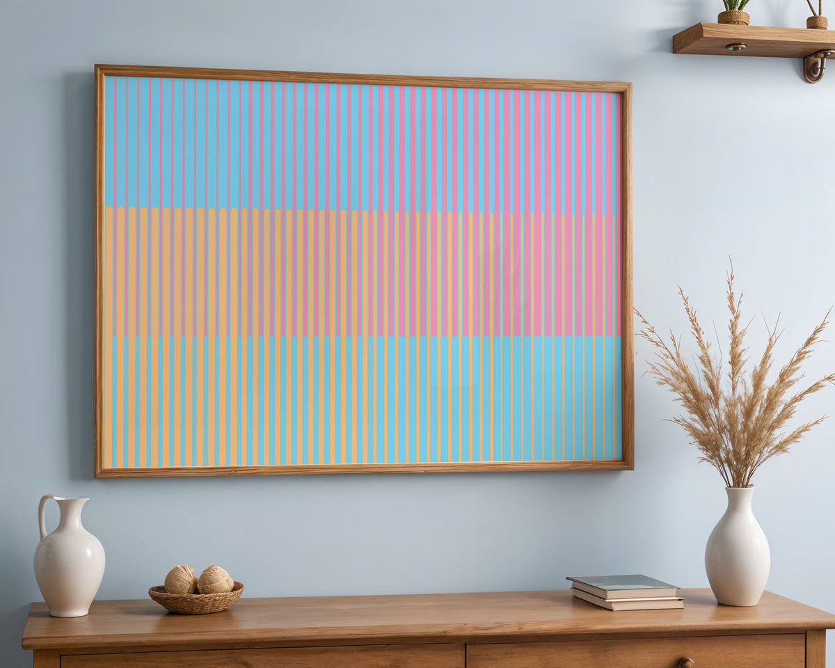 Pastel Stripe Print framed and leaning against a wall