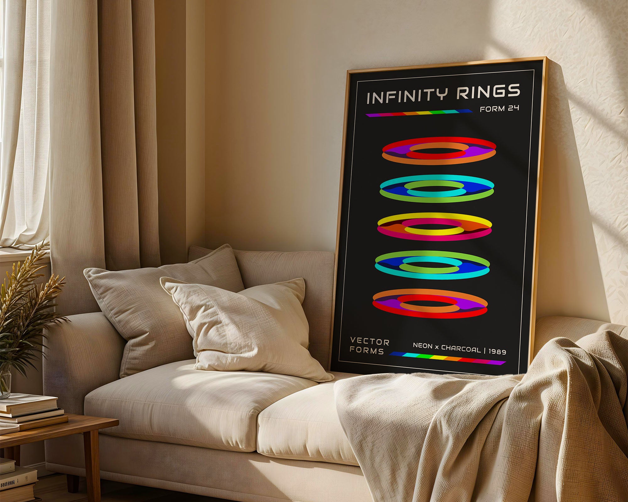 Neon Rings Print: Retro-Futuristic Abstract Wall Art