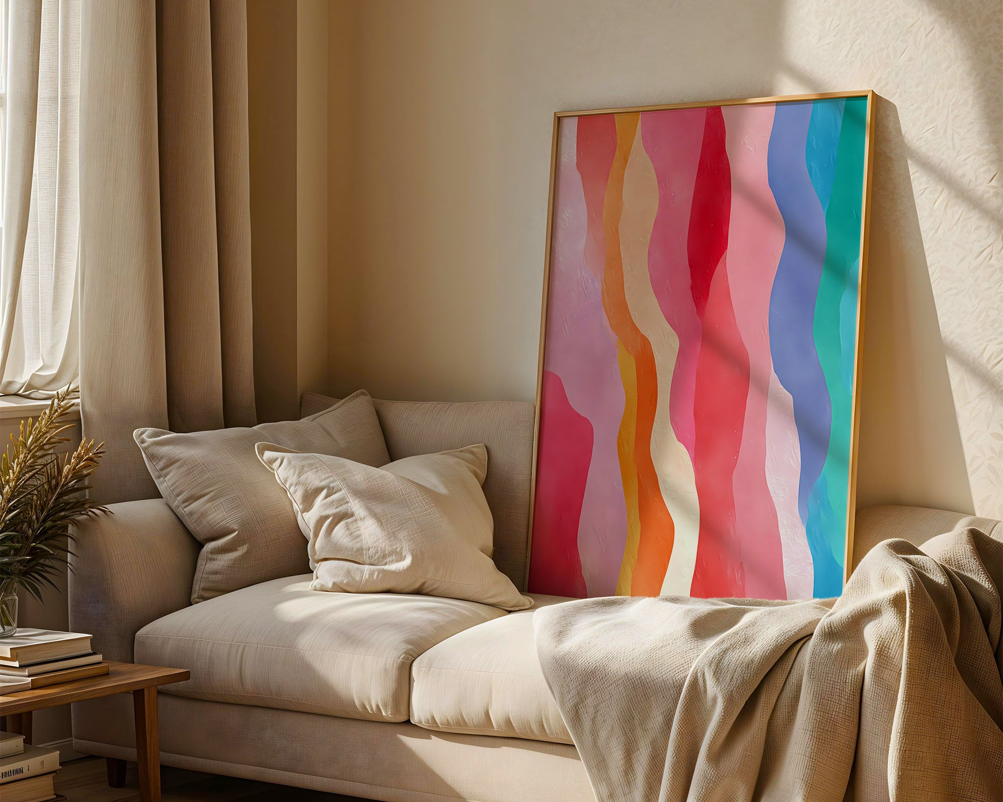 Rainbow Waves Print: Modern Colorful Abstract Wall Art