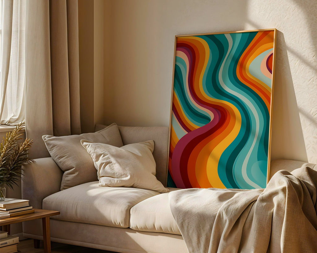 Groovy Retro Swirl Print — Digital Download shown at an angle to display detail