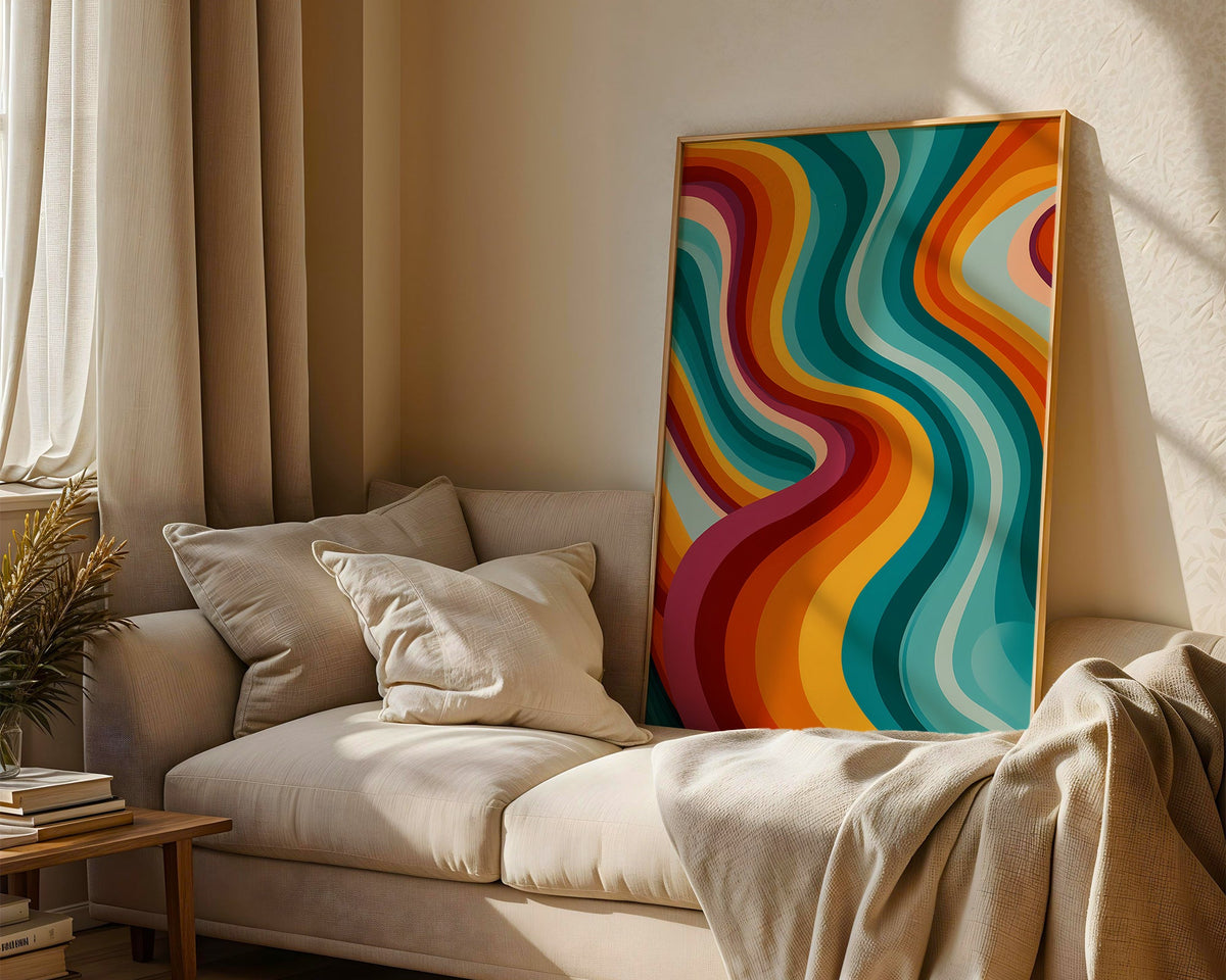 Groovy Retro Swirl Print — Digital Download shown at an angle to display detail