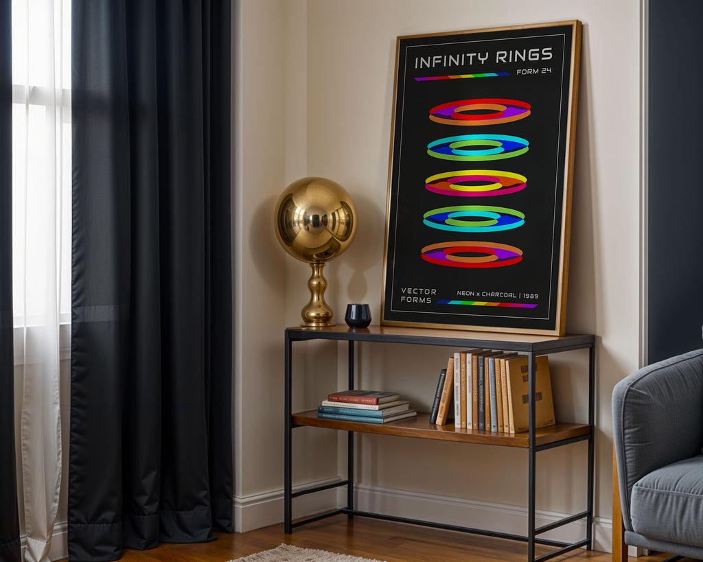 Neon Rings Print: Retro-Futuristic Abstract Wall Art