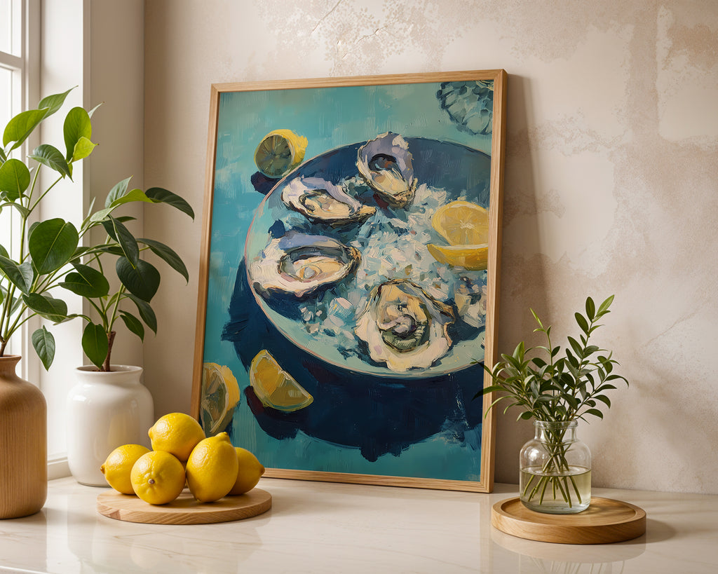 Oyster Still Life Print: Coastal Kitchen Wall Art