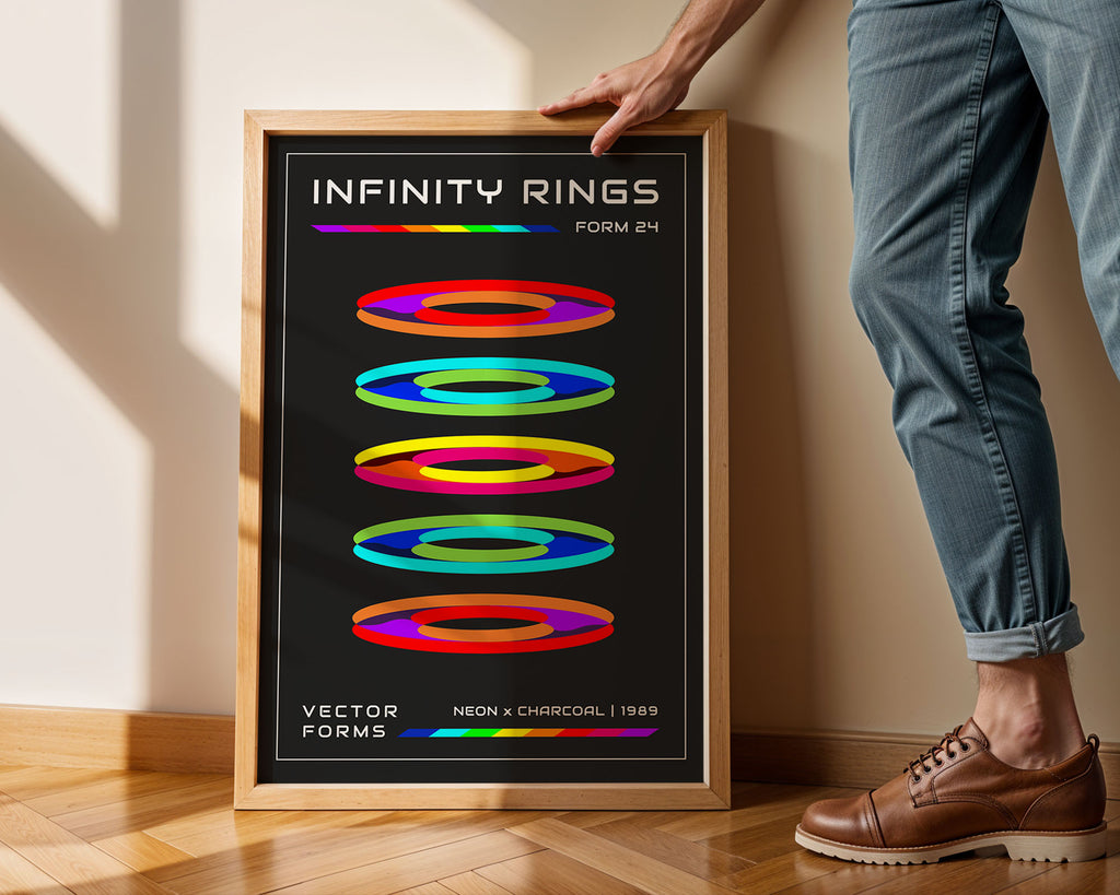Neon Rings Print: Retro-Futuristic Abstract Wall Art