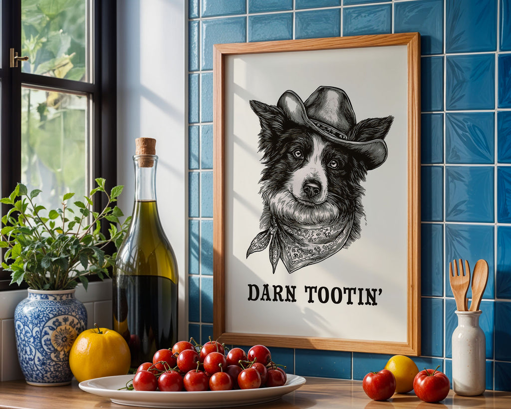 Cowboy Dog Print mockup in a furnished room