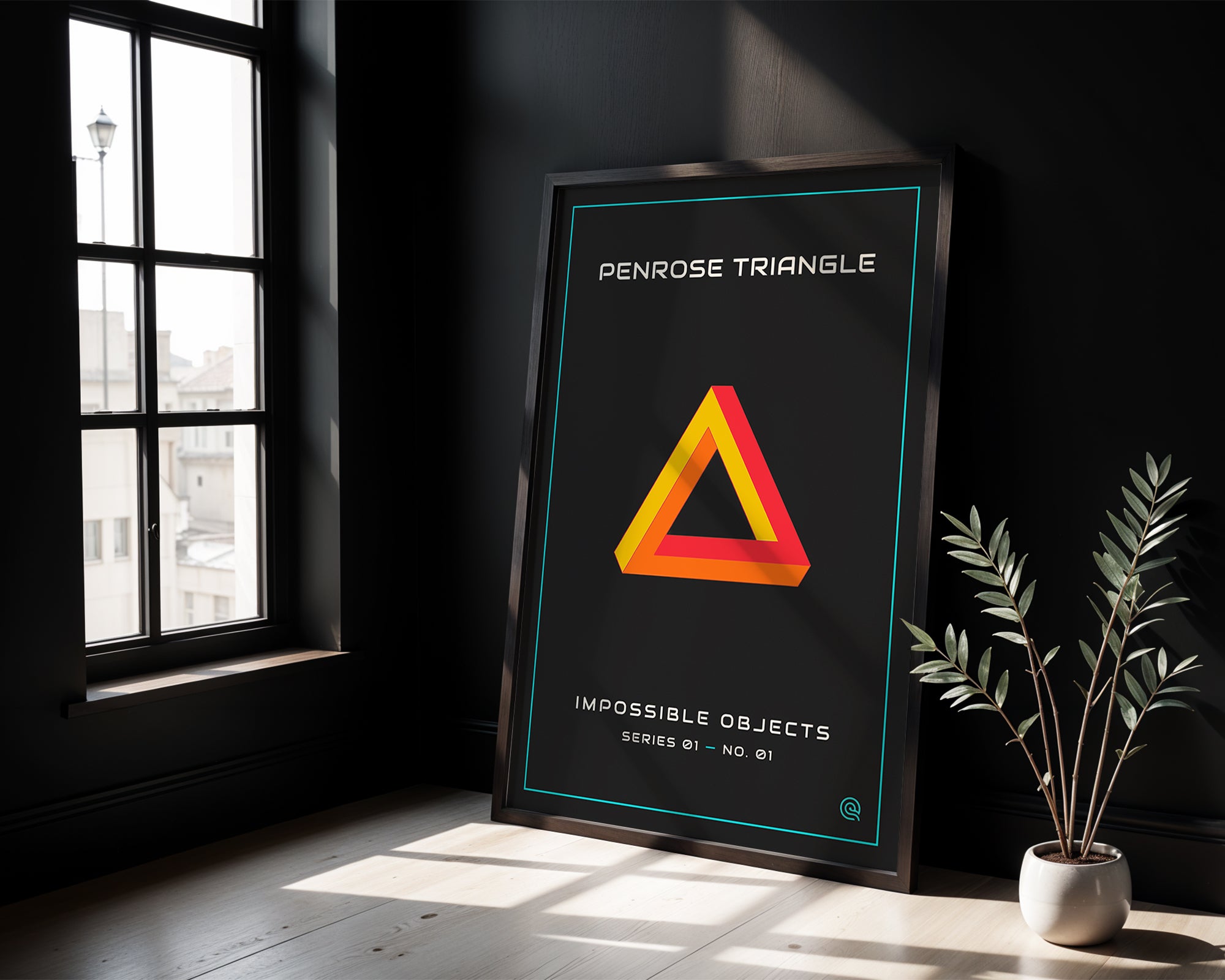 Penrose Triangle Print print styled in a gallery-wall setting