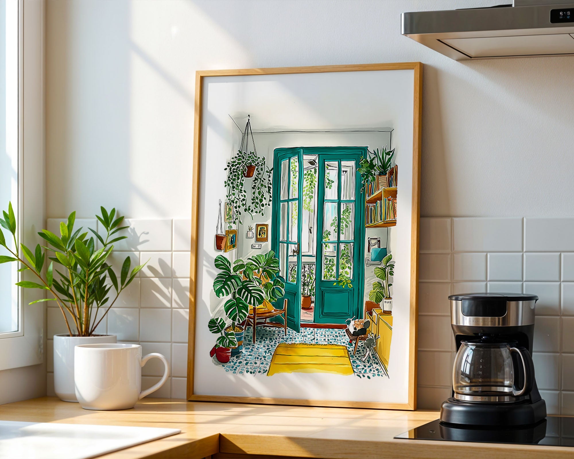 Cozy Greenhouse Print — Digital Download in a black frame, printable digital download