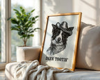 Cowboy Dog Print displayed in a farmhouse or rustic room setting