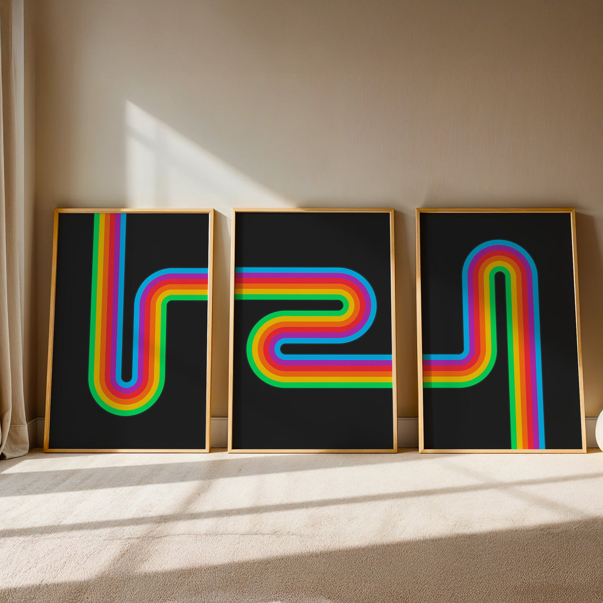 Retro Rainbow Print Triptych Set — Digital Download