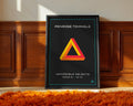 Penrose triangle retro geometric optical illusion art print framed on a wall