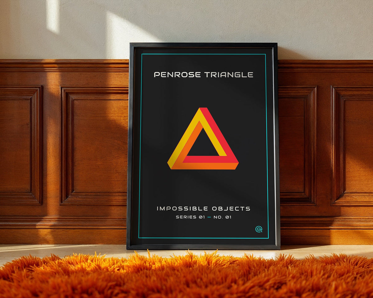Penrose Triangle Print — Digital Download styled on a console, digital download mockup