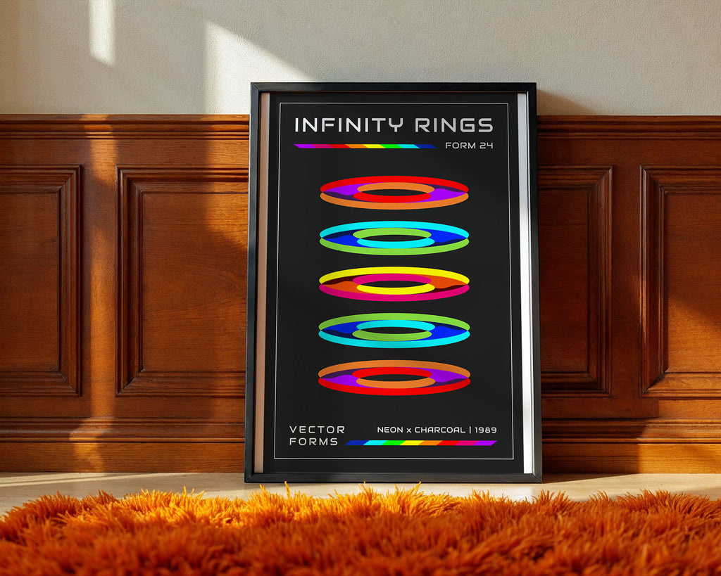 Neon Rings Print: Retro-Futuristic Abstract Wall Art