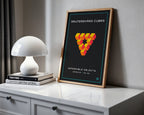 Reutersvärd cubes print on a white cabinet beside a dome lamp