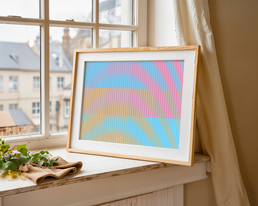 Pastel Stripe Print in a black frame, printable digital download