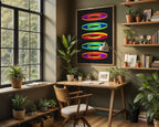 Retro Geometric Rings Print art print framed on a wall