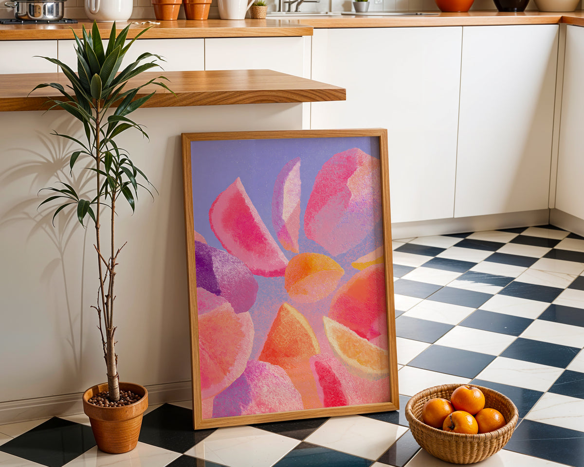 Citrus Abstract Print art print framed on a wall