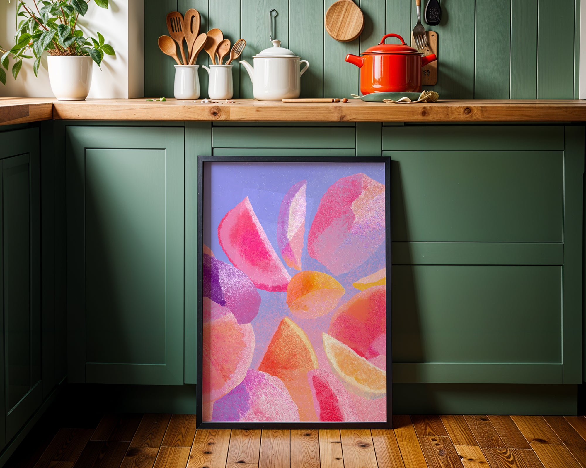 Citrus Abstract Print print styled in a gallery-wall setting