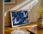 Blue Crane Print displayed above furniture, printable wall art