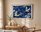 Blue Crane Print shown at an angle to display detail