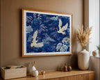 Blue Crane Print mockup in a furnished room