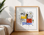 Mid-Century Geometric Square Print shown at an angle to display detail