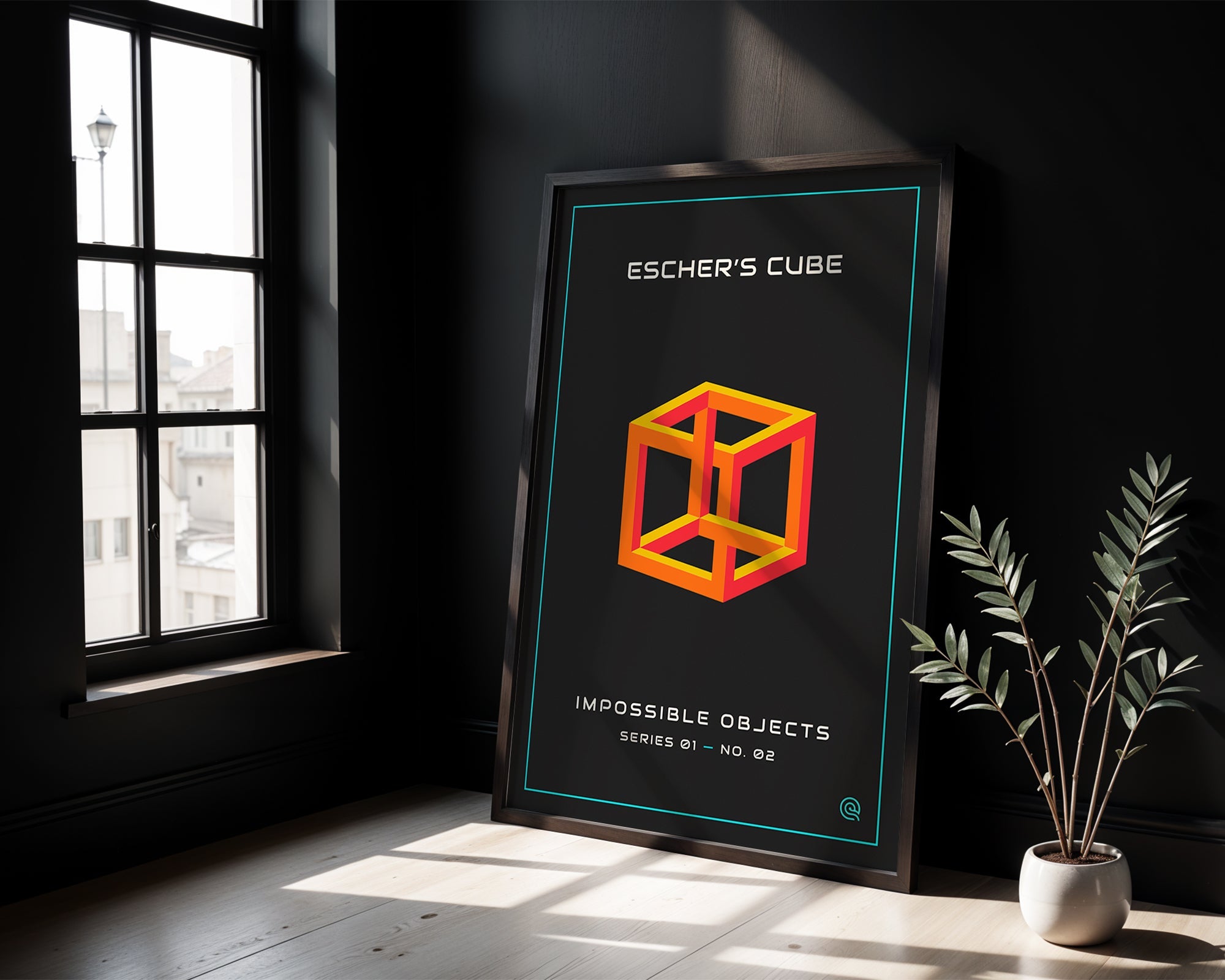 Impossible Cube Print — Digital Download displayed above furniture, printable wall art
